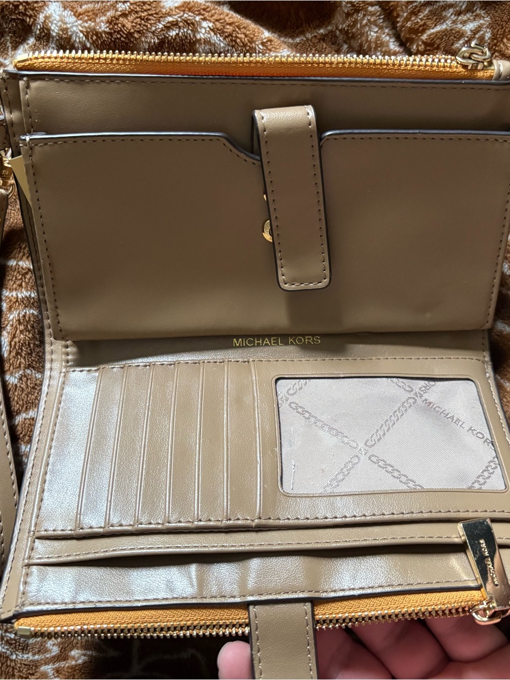 MICHAEL Michael Kors Brown and White Stripe Wristlet Clutch - Picture 4 of 4